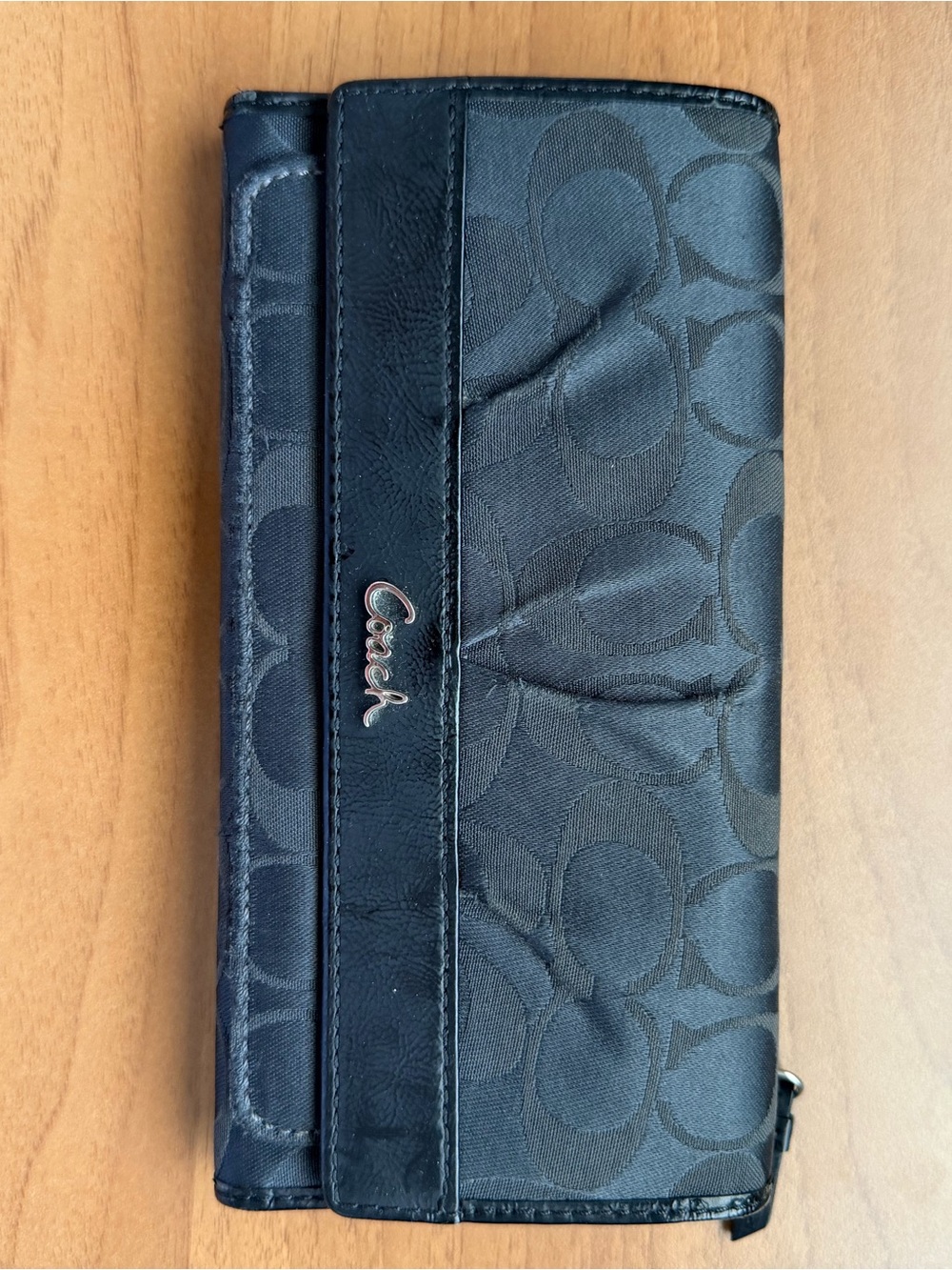 Coach Black Signature Continental Zip Wallet